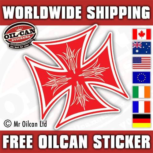 Red pinstriped iron cross - red,